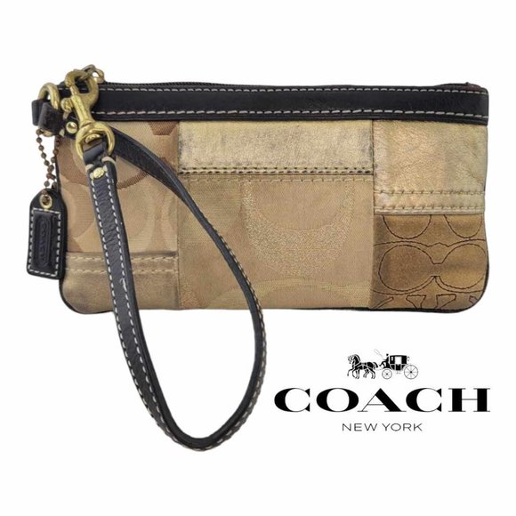 Coach Handbags - AUTHENTIC VINTAGE Coach Patchwork Gold Signature Corner Zip Small Wristet